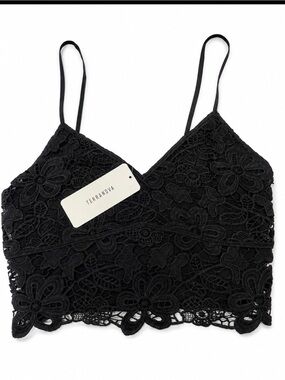 Terranova Black Floral Lace Bralette Crop Cami Top Size M NWT